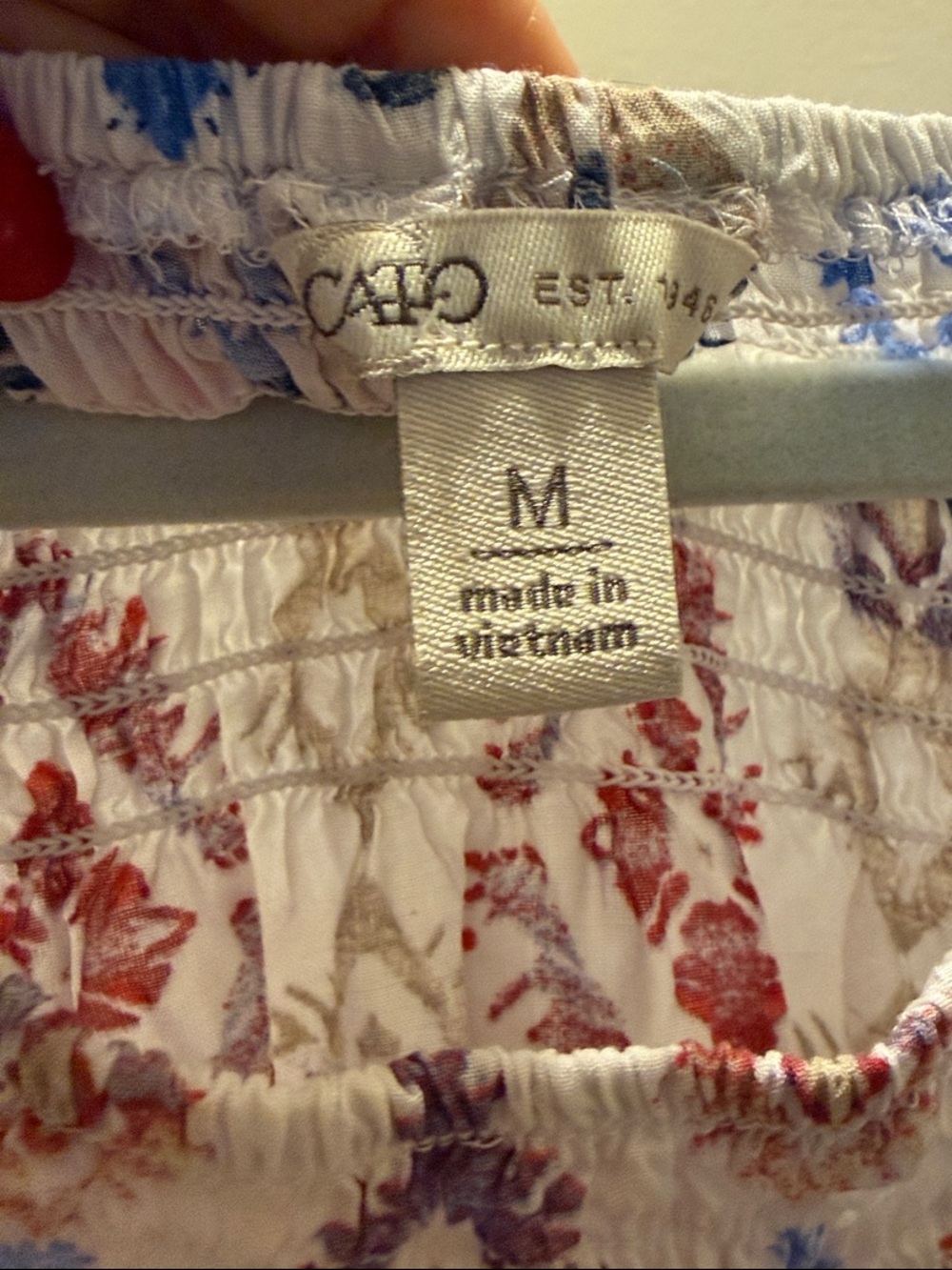Cato White Boho Smocked-Neck Blouse with Maroon & Blue Pattern (M) - Picture 6 of 8